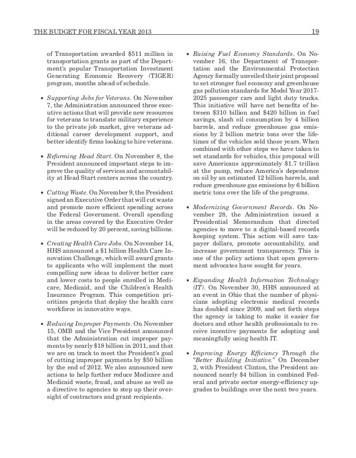 The Presidents Budget for Fiscal Year 2013